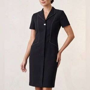 DANNY & NICOLE Button Front Lined Scuba Knit Contrast Stitch 90s Dress Size 10P